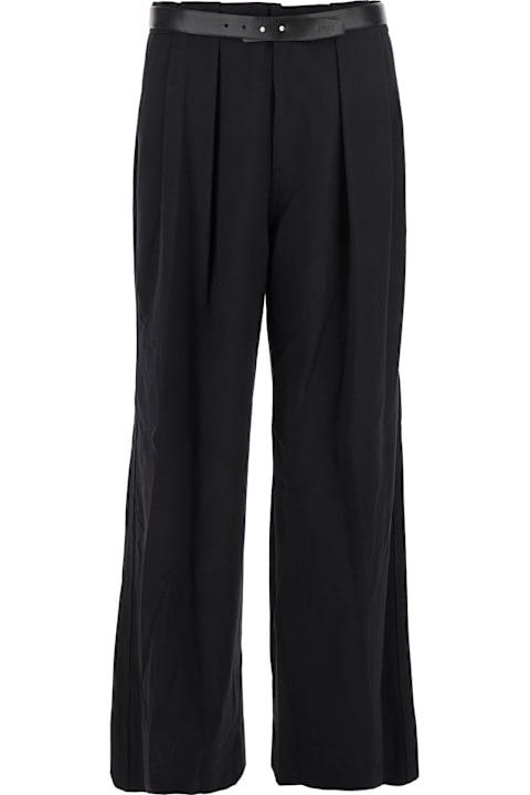 Juun.J لـ Women Juun.J Black Trousers With Built-in Belt And Pleated Design In Wool Blend Man