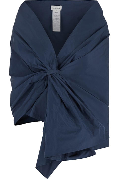 Parosh Coats & Jackets for Women Parosh Blue Asymmetric Cape With Knot Detail In Tech Fabric Woman