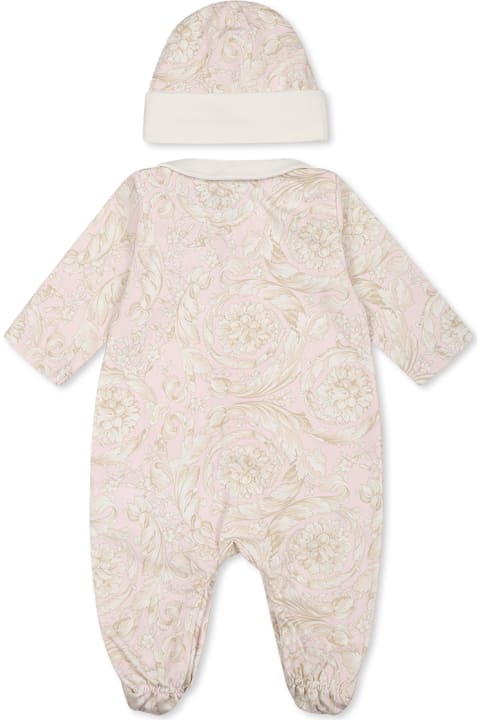 Homeware Versace Pink Babygrow Set For Baby Girl With Baroque Print