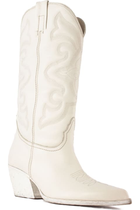 ウィメンズ Elena Iachiのシューズ Elena Iachi White Leather Texan Boots