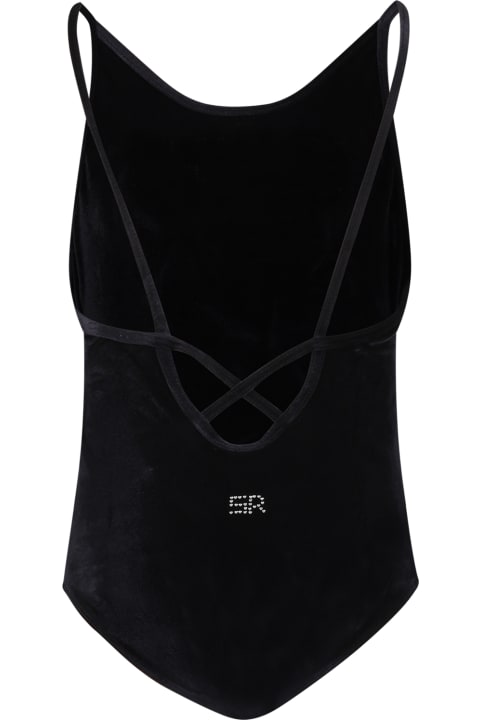 ガールズ 水着 Rykiel Enfant Black Swimsuit For Girl With Logo