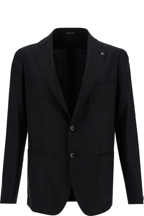 Tagliatore for Men Tagliatore Black Single-breasted Jacket With Logo Detail In Stretch Wool Man