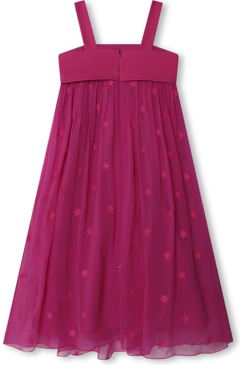 Chloé for Kids Chloé Fuchsia Silk Dress With Stars Embroidery