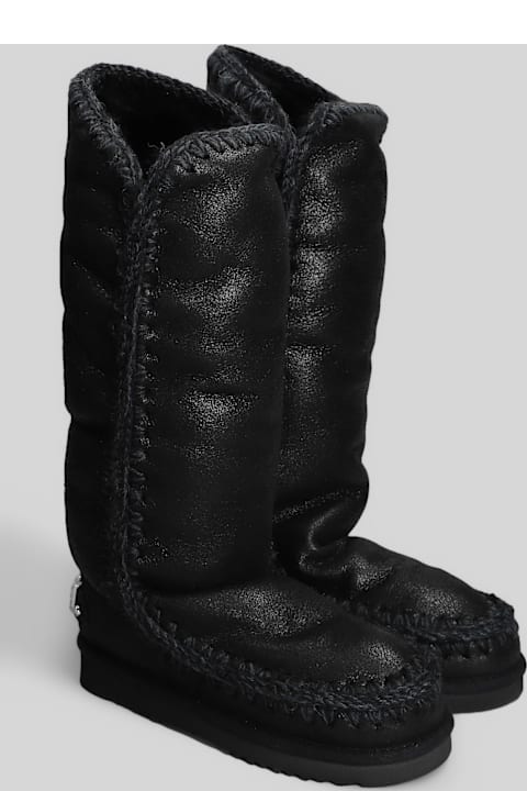 Mou for Kids Mou Eskimo 40 Low Heels Boots In Black Leather