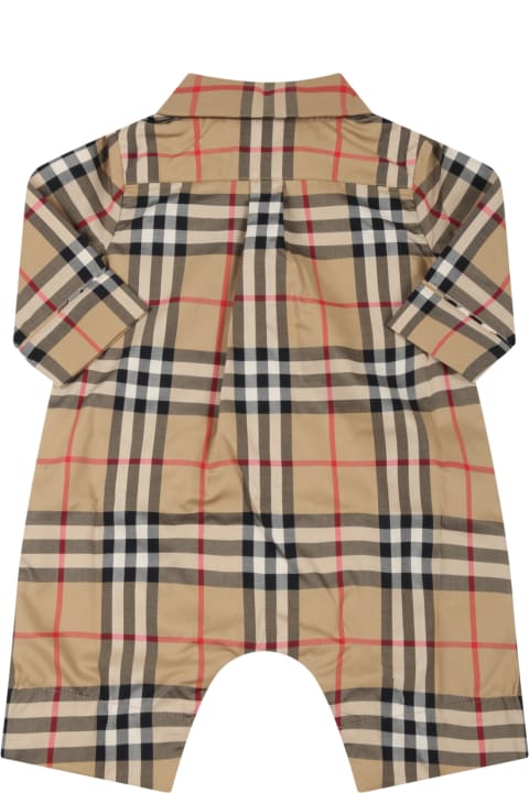 Beige Babygrow For Baby Kids With Vintage Check