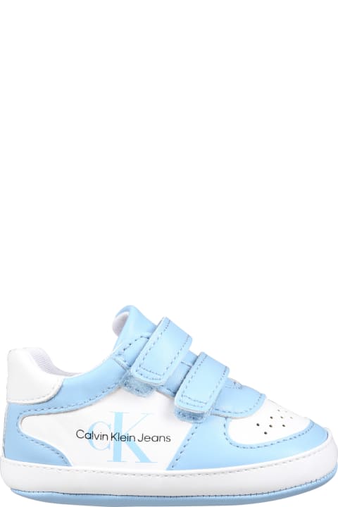 Shoes for Baby Girls Calvin Klein Light Blue Sneakers For Baby Boy With Logo