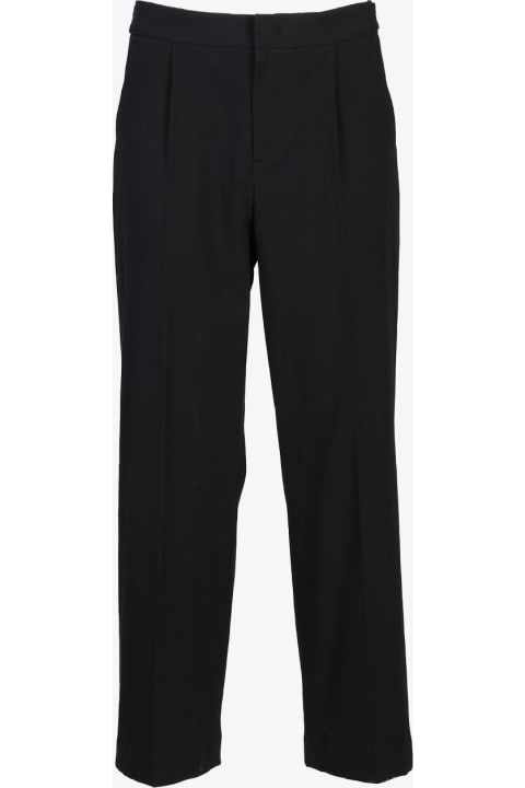 Single Pleat Trouser Black cotton pleated pant - Single pleat trouser