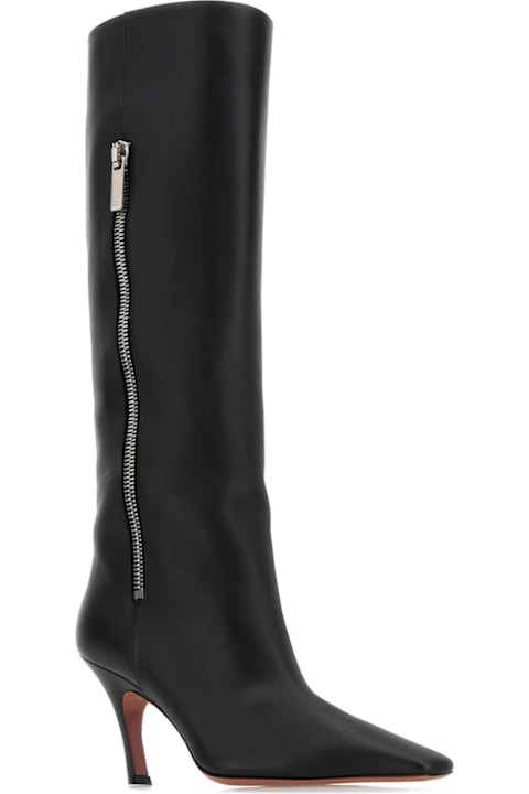 Amina Muaddi Black Leather Mona Boots