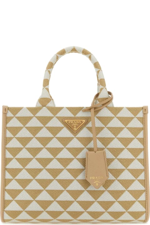 Prada Sale for Women Prada Embroidered Fabric Small Symbole Shopping Bag
