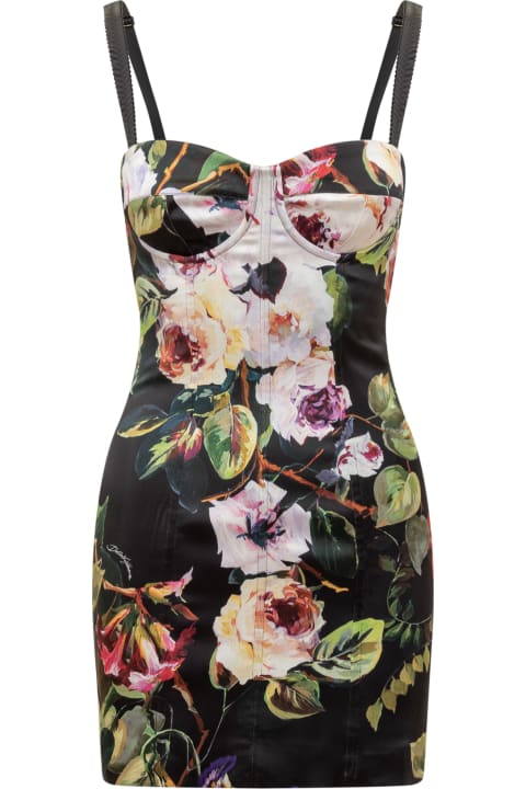Dolce & Gabbana Dresses for Women Dolce & Gabbana Stretch Silk Satin Bustier Dress In Rose Garden Print