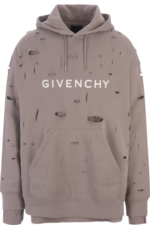 Fleeces & Tracksuits for Men Givenchy Taupe Destroyed Hoodie With Logo
