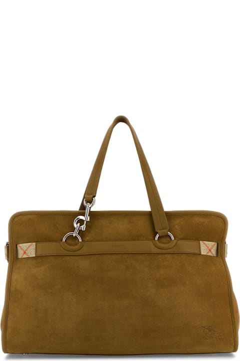 Burberry for Men Burberry Camel Suede B Clip Travel Bag