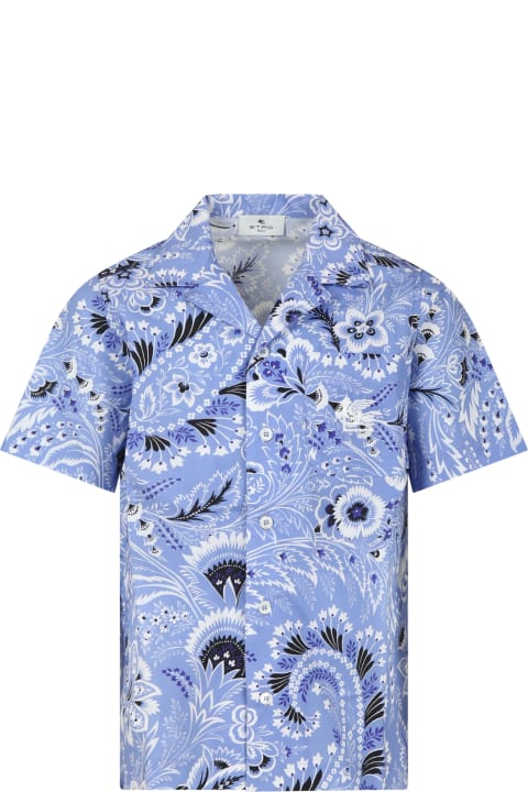 ボーイズ Etroのシャツ Etro Sky Blue Shirt For Boy With Paisley Pattern