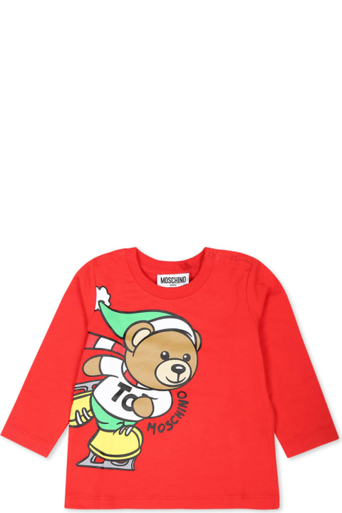 Moschino T-Shirts & Polo Shirts for Baby Girls Moschino Red T-shirt For Babykids With Christmas Teddy Bear