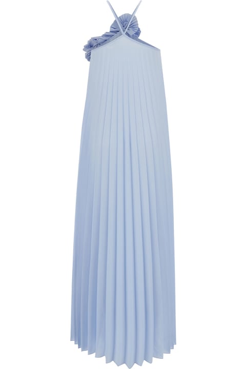 Fashion for Women Parosh Long Light Blue Pleated Dress With Ruches In Polyamide Woman