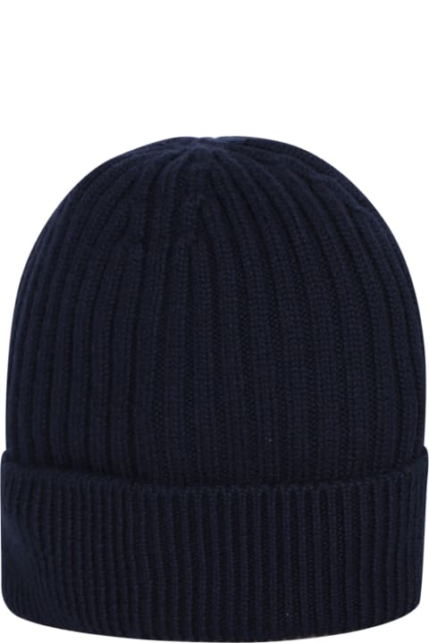 Hats for Men Moncler Grenoble Night Blue Ribbed Wool Beanie
