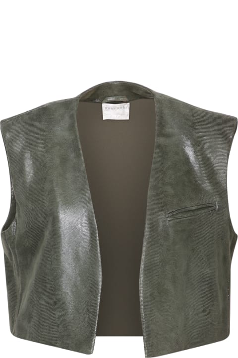 Forte_Forte Coats & Jackets for Women Forte_Forte Olive Green Lizard Leather Crop Vest