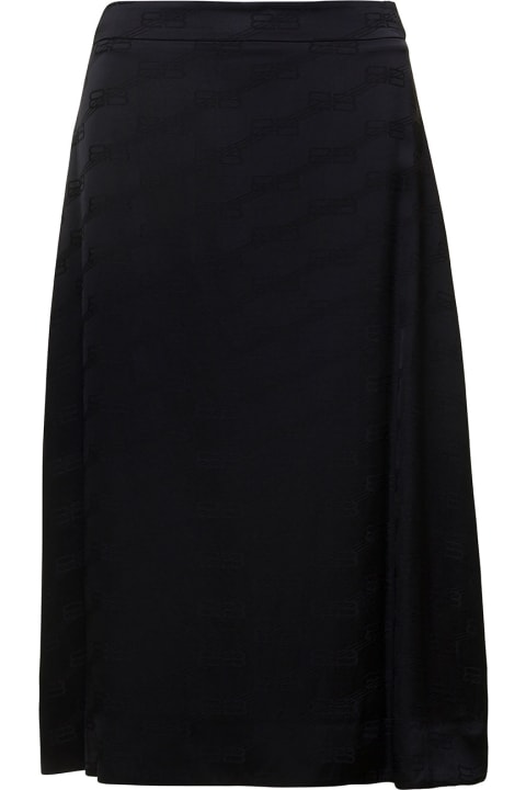 Black A-line Skirt With Bb Monogram Motif All-over In Viscose Woman