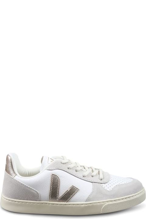 Veja for Kids Veja 'v-10' White Low Top Sneakers With Logo Detail On The Side And Contrasting Heel With Logo Lettering In Leather Girl