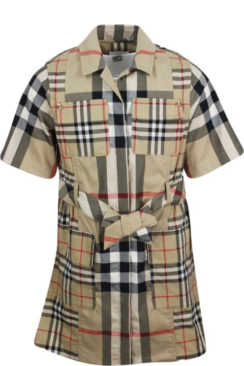 Burberry Kids Burberry Short-sleeved Cotton Dress With Tartan Check Pattern And Button Closure On The Front