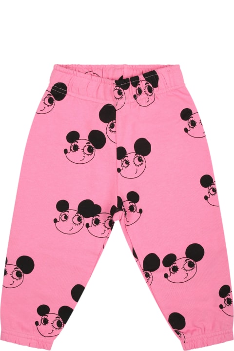 Mini Rodini Bottoms for Baby Girls Mini Rodini Pink Trousers For Baby Girl With Mice