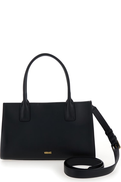 Fashion for Women Versace 'medusa 95' Black Tote Bag With Logo Detail In Smooth Leather Woman