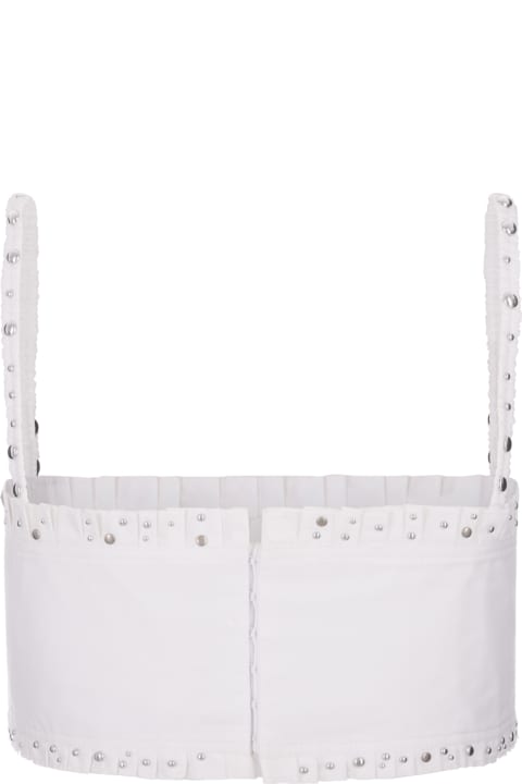 Paco Rabanne Topwear for Women Paco Rabanne White Pleated Crop Top With Studs