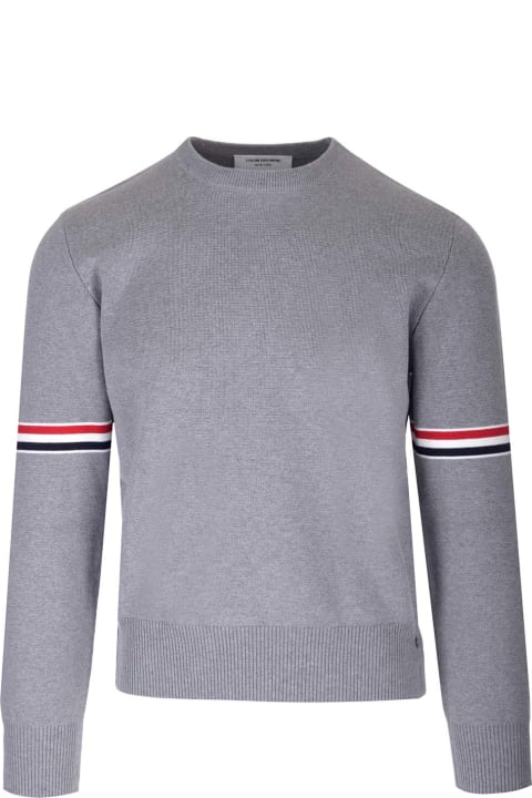 Thom Browne Sweaters for Men Thom Browne Gray Crewneck Pullover With Stripes