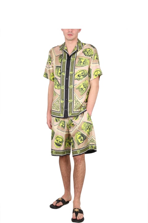Homeware Versace Twill Silk Shorts Masks Print Detail