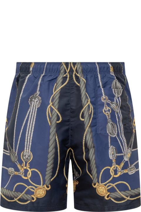 Versace Men Versace Blue Silk Shorts