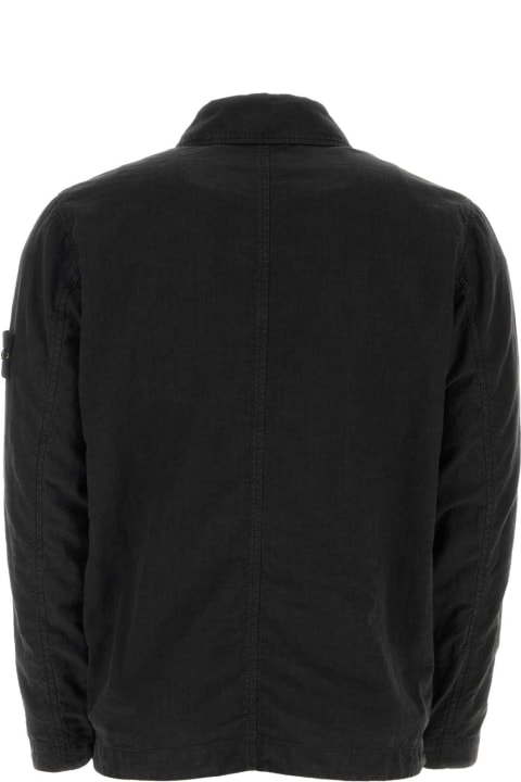 Stone Island Coats & Jackets for Men Stone Island Black Linen Blend Cotton Jacket