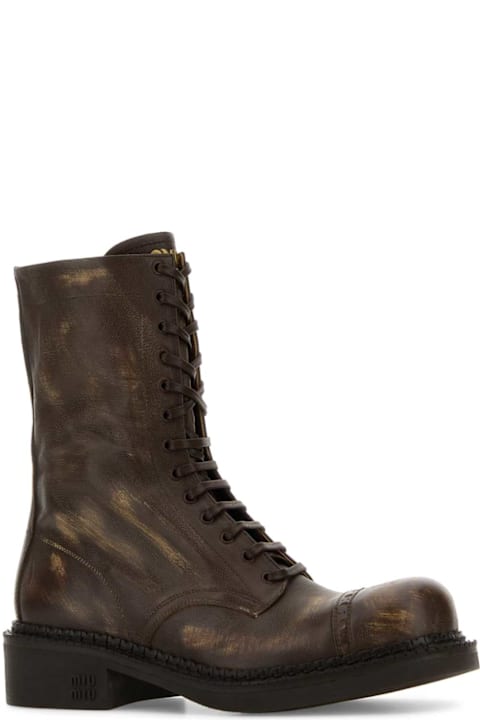 آخر صيحات الموضة من السيدات Miu Miu Brown Leather Ankle Boots