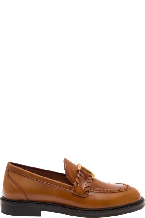 Chloé Shoes for Women Chloé 'marcie' Brown Loafers With Gold-colored Metal Logo In Smooth Leather Woman