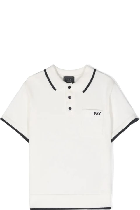 Fay for Kids Fay White Polo Shirt With Logo And Blue Stripes