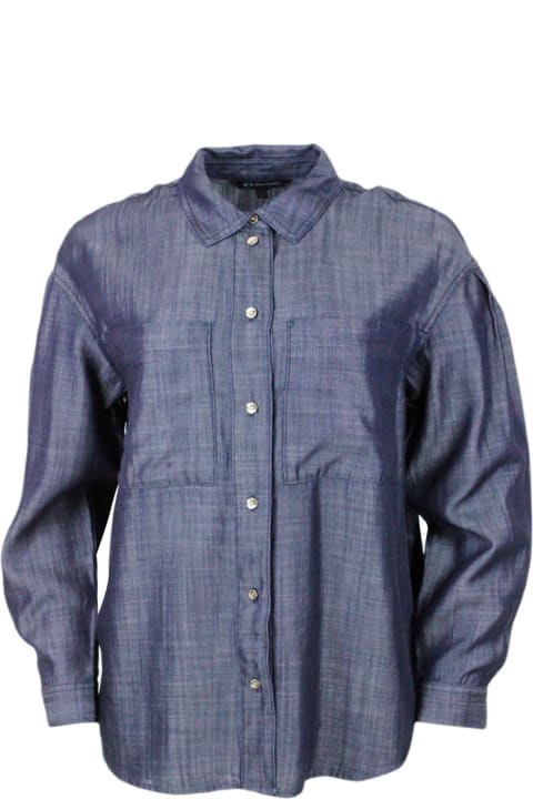 Armani Collezioni Kids Armani Collezioni Lightweight Long-sleeved Denim Shirt With Chest Pockets And Button Closure