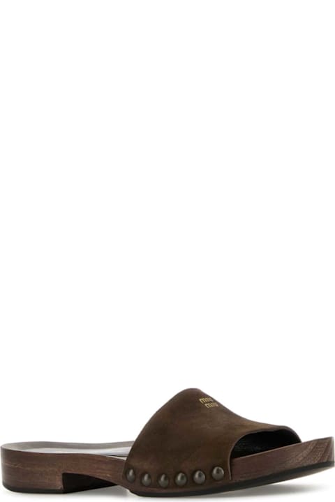 Flat Shoes for Women Miu Miu Brown Suede Clogs