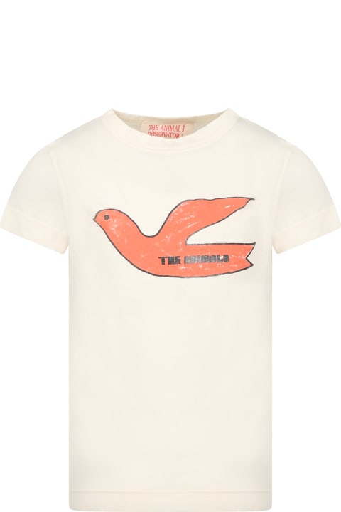 Ivory T-shirt For Kids With Print And Logo