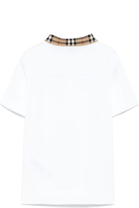 Homeware Burberry White Polo Shirt With Vintage Check Collar In Cotton Boy