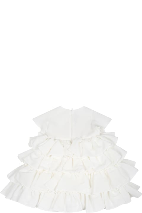 Balmain for Baby Girls Balmain Elegant White Dress For Baby Girl With Logo