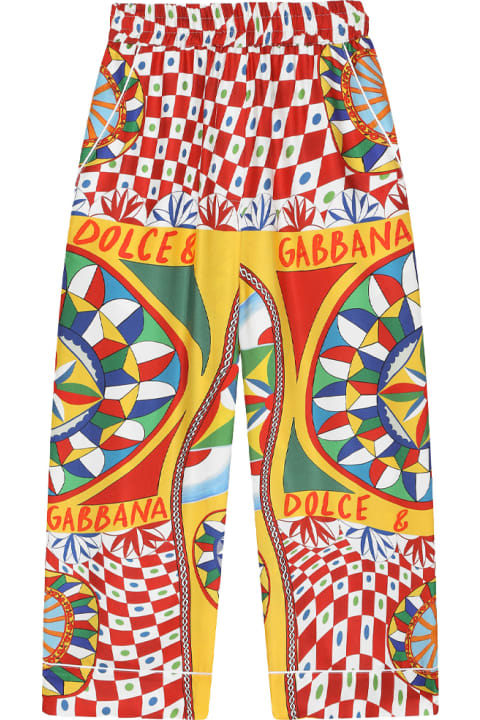 Fashion for Girls Dolce & Gabbana Twill Trousers With Cart Print And Contrast Piping