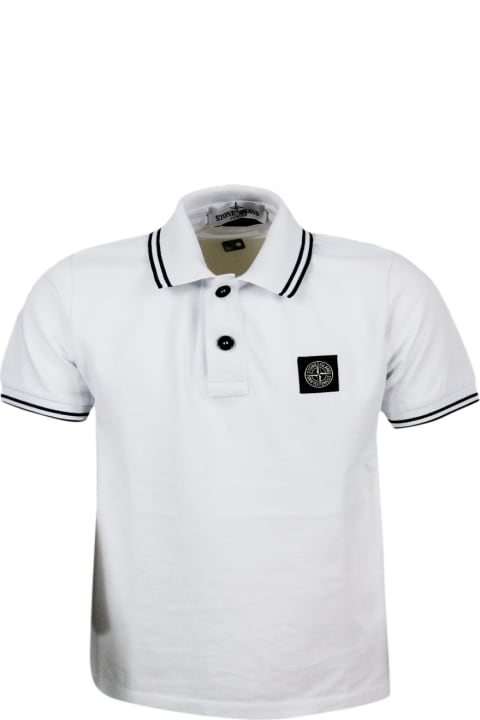 Stone Island for Kids Stone Island Short-sleeved Pique Cotton Polo Shirt With Contrasting Color Profiles On The Collar And Sleeve. Logo On The Chest