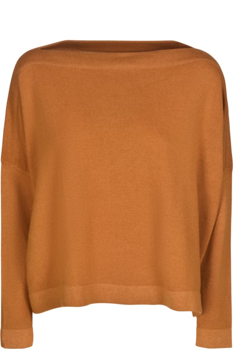 Wide Neck Rib Knit Plain Sweater
