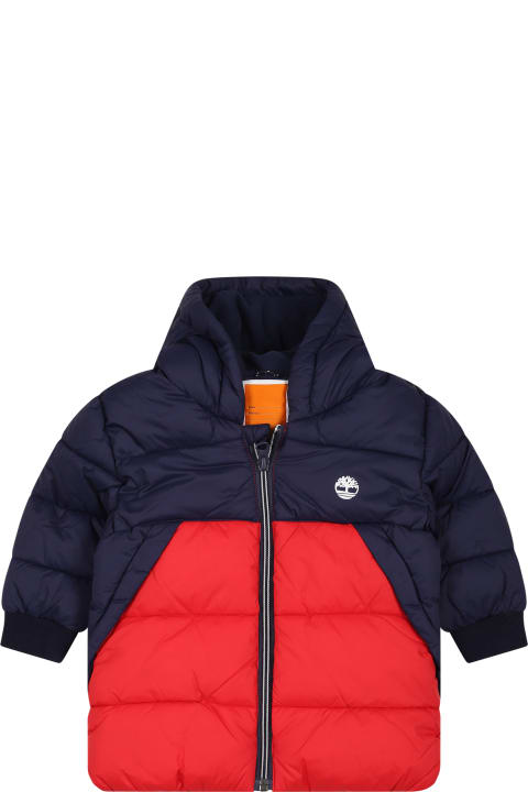 Topwear for Baby Girls Timberland Blue Down Jacket For Baby Boy With Logo