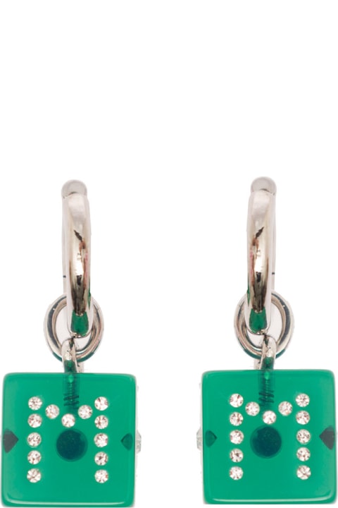 Hoop Earring With Dice-shaped Charm In Green Transaprent Resin Woman