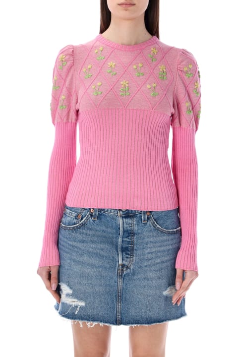 Knitted Glitter Sweater With Embroidery