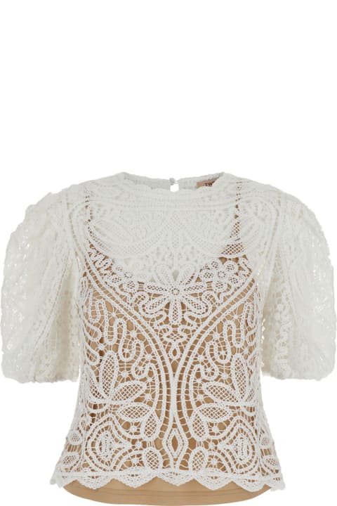 TwinSet for Women TwinSet White Balloon-sleeves Crochet Jumper In White Polyester