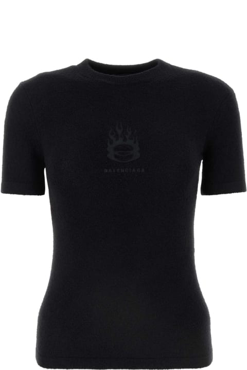 ウィメンズ新着アイテム Balenciaga Black Terry Fabric T-shirt