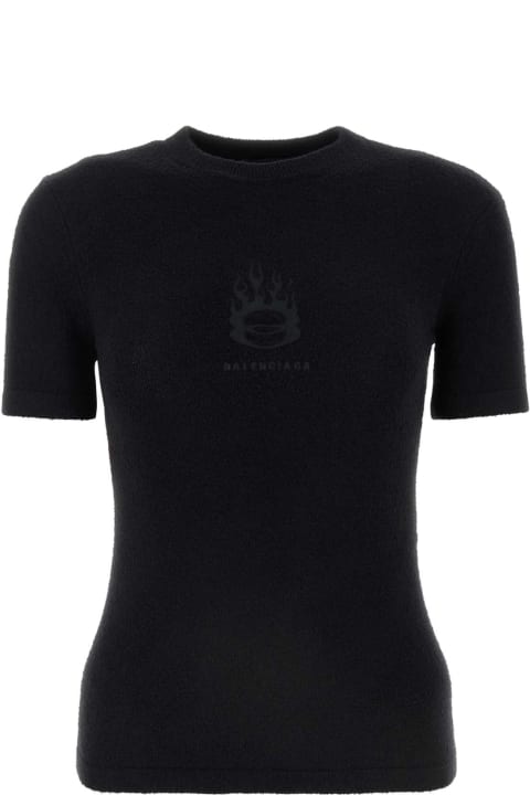 Topwear for Women Balenciaga Black Terry Fabric T-shirt