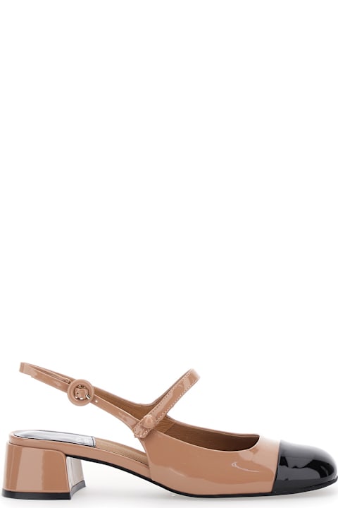 Jeffrey Campbell Shoes for Women Jeffrey Campbell 'cou-cou' Beige Slingback Pumps With Low Block Heel And Contrasting Toe In Leather Woman