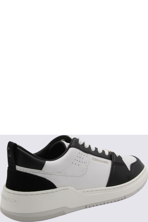 Ferragamo Sneakers for Men Ferragamo White And Black Leather Street Style Pain Logo Sneakers